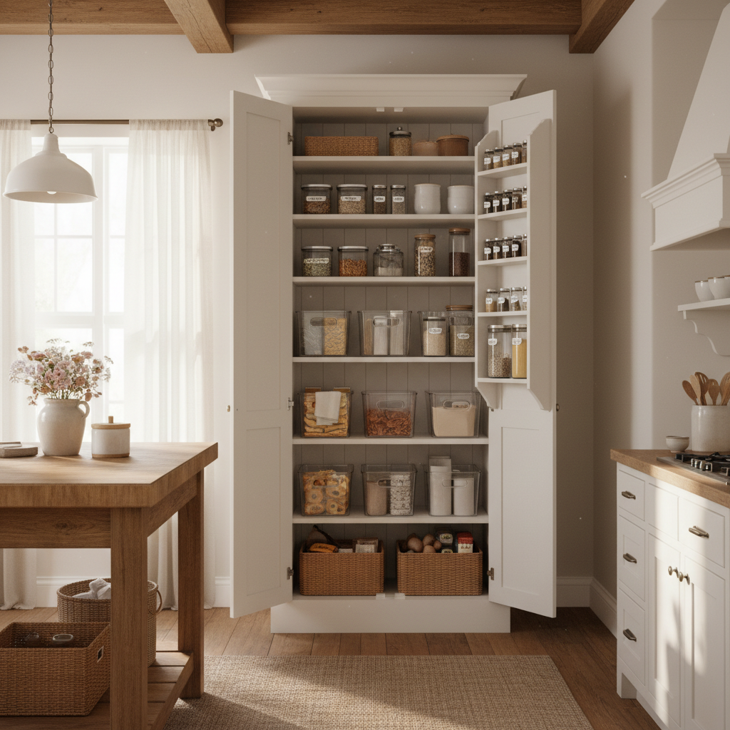 Before You Buy Another Basket: How to Actually Organize a Farmhouse Kitchen Pantry Cabinet