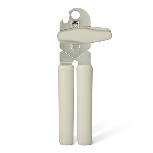 Manual Can Opener with Stainless Steel Construction, Soft Grip Handle, Linen Gray