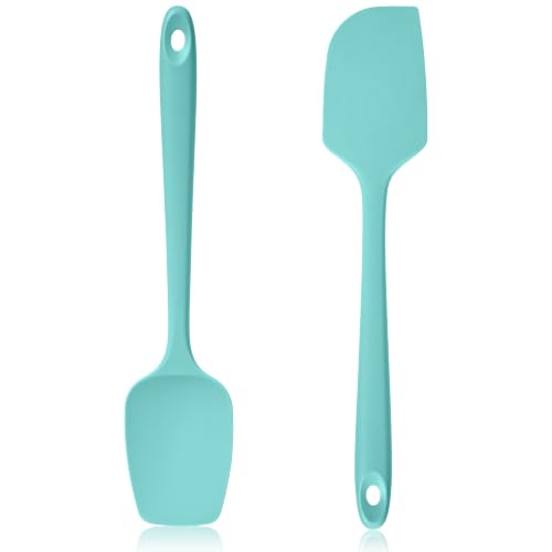 600ºF Heat Resistant Silicone Spatula Spoonula Set of 2, Aqua Sky