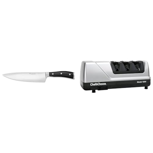 WÜSTHOF Classic IKON 8-Inch Chef's Knife, Black & Chef'sChoice 15XV EdgeSelect Professional Electric Knife Sharpener with 100-Percent Diamond Abrasives and Precision Angle Guides