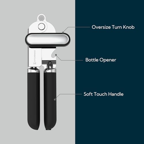 Manual Can Opener, Super Sharp Sandvik 12C27 Blade, Handheld Can Opener with Magnet, Smooth Edge Cut, Soft Grip, Oversized Knob for Seniors & Arthritis, Easy to Use, Black - view 4