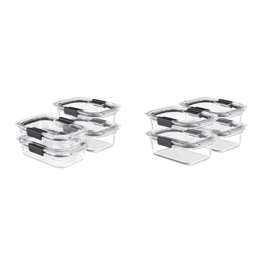 Brilliance Glass Storage Set of 4 Food Containers, Clear & Brilliance Glass Storage 3.2-Cup Food Containers with Lids, 4-Pack (8 Pieces Total), BPA Free and Leak Proof, Medium, Clear