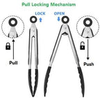 Kitchen Tongs for Cooking Locking Silicone Stainless Steel Buffet Serving Tongs, 7,9 and 12 Inch Silicone Spatula Non-stick,Heat Resistant 4 Pack