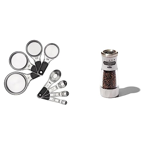 Good Grips 8 Piece Stainless Steel Measuring Cups and Spoons Set & Good Grips Contoured Mess-Free Pepper Grinder