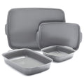 Premiere Ovenware Healthy Ceramic Nonstick 4 Piece Bakeware Set, PFAS-Free, Rectangular, Square, Quarter, Half Sheet Baking Pans, Warp-Free, Oven Safe to 600F, Dishwasher Safe, Gray