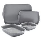 Premiere Ovenware Healthy Ceramic Nonstick 4 Piece Bakeware Set, PFAS-Free, Rectangular, Square, Quarter, Half Sheet Baking Pans, Warp-Free, Oven Safe to 600F, Dishwasher Safe, Gray