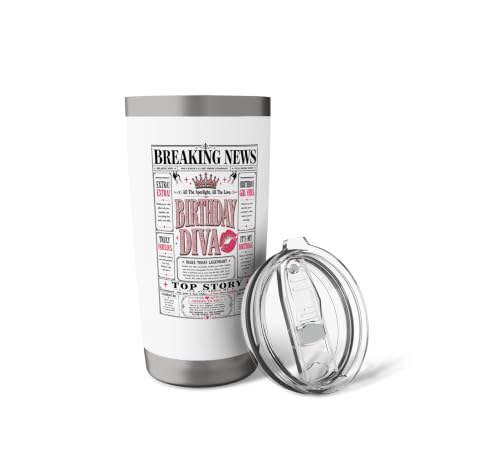 Funny Happy Birthday Diva Newspaper Front Page Headliner Stainless Steel Insulated Tumbler - view 5