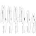 Knife Set, 12pc Ceramic Coated Knife Set with 6 Blades & 6 Blade Guards, Lightweight, Stainless Steel, Durable & Dishwasher Safe (White)