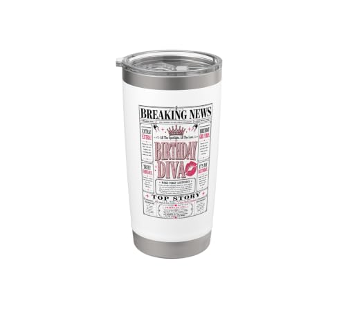 Funny Happy Birthday Diva Newspaper Front Page Headliner Stainless Steel Insulated Tumbler