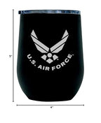 Air Force Steel Stemless Wine Glass Tumbler, 12 oz Double Wall Vacuum Insulated Whiskey Tumbler with USAF logo & Lid | USAF 12oz Wine Tumbler - view 6