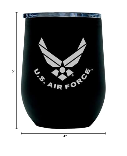 Air Force Steel Stemless Wine Glass Tumbler, 12 oz Double Wall Vacuum Insulated Whiskey Tumbler with USAF logo & Lid | USAF 12oz Wine Tumbler - view 6