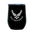 Air Force Steel Stemless Wine Glass Tumbler, 12 oz Double Wall Vacuum Insulated Whiskey Tumbler with USAF logo & Lid | USAF 12oz Wine Tumbler