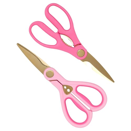 All Purpose Kitchen Shears, Premium Stainless Steel Blades with Ergonomic Soft Grip Handles, 2-Piece Set, Pink