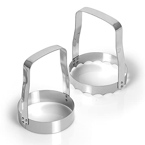 Hand Food Chopper Set - 1 Serrated & 1 Honed Stainless Steel Handheld Veggie Cutter with Handle for Salad, Fruit, Vegetables, Nuts, Biscuit, Cookie & Pastry - Easy to Use & Clean - Pack of 2
