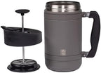 BruTrek Basecamp Coffee Press - Double Wall Vacuum Insulated Stainless Steel - Bru-Stop Technology, No Grounds in Coffee, No Spill Lid (Storm Gray, 32 fl.oz)