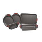 Nonstick Bakeware with Grips includes Nonstick Bread Pan, Baking Pan, Cake Pans and Cookie Sheet / Baking Sheet - 5 Piece, Gray with Red Grips - view 2