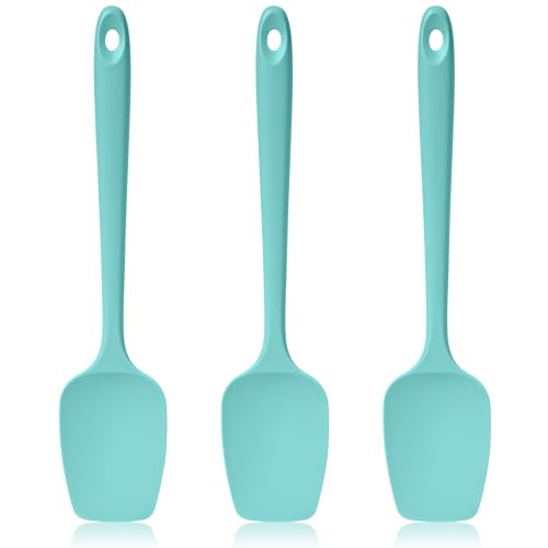 600ºF Heat Resistant Silicone Spoon Spatula Set of 3, Aqua Sky