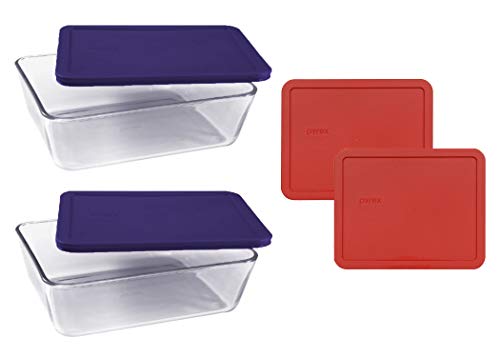 7212 11-Cup Dishes W/Dark Blue & Red Lids (2-Pack) - Made in USA