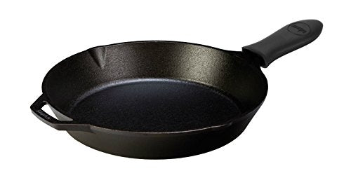 Seasoned Cast Iron Skillet with Hot - 12 inch Frying Pan with Silicone Hot Handle Holder (Black)