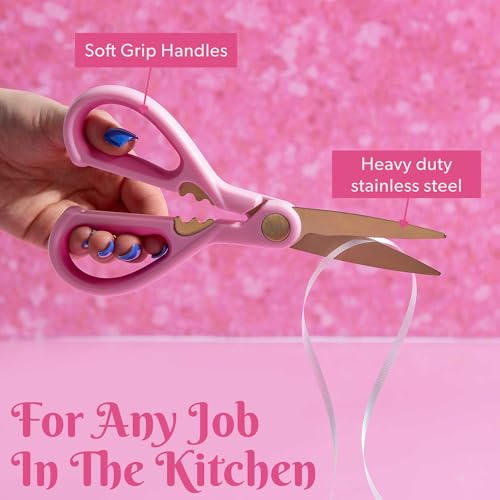 All Purpose Kitchen Shears, Premium Stainless Steel Blades with Ergonomic Soft Grip Handles, 2-Piece Set, Pink - view 3