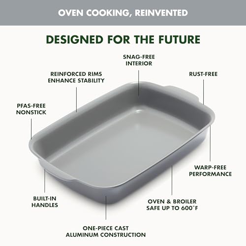 Premiere Ovenware Healthy Ceramic Nonstick 4 Piece Bakeware Set, PFAS-Free, Rectangular, Square, Quarter, Half Sheet Baking Pans, Warp-Free, Oven Safe to 600F, Dishwasher Safe, Gray - view 6