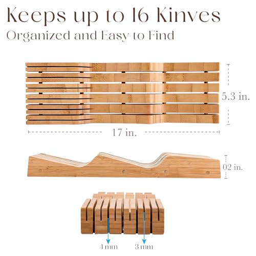 100% Pure Bamboo Knife Drawer Organizer, Knife Block - 16 Slots - view 2