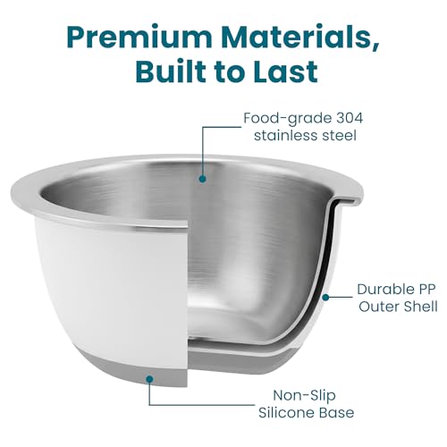 18/8 Stainless Steel Mixing Bowls Set with Lids,1.5,3 & 5 Qt,White - view 2