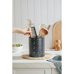 Kitchen Utensil Holder, 6x7 inch Large Ceramic Utensil Holder with Embossed Pattern, Cooking Utensil Crocks for Kitchen Countertop, Home Decor, Blue - view 5