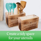 Wooden Utensil Holder For Countertop - Durable Cooking Utensils Holder - large Rustic Countertop Kitchen Décor - Spatula Utensils And Spoons Organizer With Divider - view 6