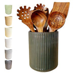 Large Stoneware Kitchen Utensil Holder for Kitchen Counter & Countertop Cooking Utensil Holder Spatula Holder Utensil Crock for Kitchen Counter Vertical Ribbed Fluted Stripe (Retro Bronze)