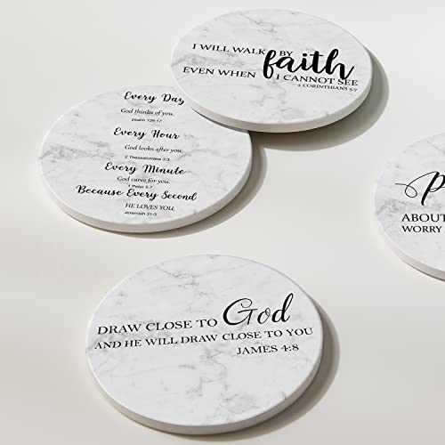 Coasters for Drinks with Bible Verses, Set of 6 Absorbent Drinks Coasters with Holder Ceramic Drink Coaster with Cork Backing for Table Protection, Christian Coasters, Christian Gifts - view 6