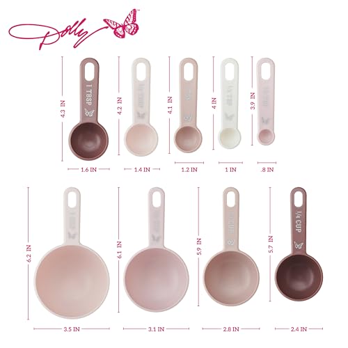 Measuring Cups and Spoons Set, Pink with Butterfly Accents, Easy-Read Markings, Nesting Design with Ring, 1/4 tsp to 1 Cup, Baking and Cooking Essential, 9 Piece - view 2