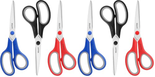 8.5" Household Scissors All Purpose 6 Pack, Red Black Blue Scissors