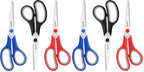 8.5" Household Scissors All Purpose 6 Pack, Red Black Blue Scissors