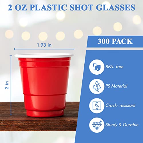 300 PACK 2 oz Red Plastic Shot Glasses, 2 oz Disposable Shot Cups - view 3