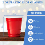 300 PACK 2 oz Red Plastic Shot Glasses, 2 oz Disposable Shot Cups - view 3
