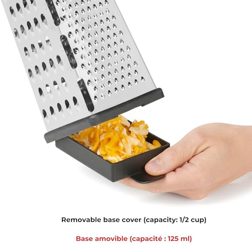 Stainless Steel 4-Sided Box Grater with Removable Base Cover and Measuring Cup - Corner Cut-Outs to Measure Output - view 4