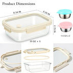 Glass Food Storage Containers with Glass Lids, Stainless Steel Salad Dressing Containers, Microwave-safe LeakProof Food Containers Set, 5-pack 35 oz（White） - view 3