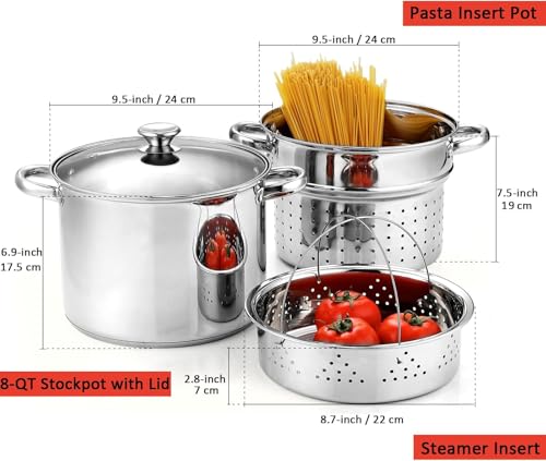 8 Quart Stainless Steel Pasta Pot with Strainer Lid 3-in-1 Pots - view 3