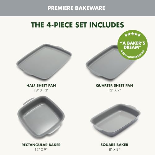 Premiere Ovenware Healthy Ceramic Nonstick 4 Piece Bakeware Set, PFAS-Free, Rectangular, Square, Quarter, Half Sheet Baking Pans, Warp-Free, Oven Safe to 600F, Dishwasher Safe, Gray - view 4