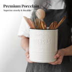 7.2" Large Ceramic Utensil Holder for Kitchen Counter, Beige - view 4
