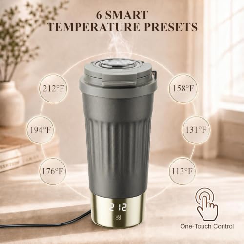 Dual Voltage Travel Electric Kettle, Portable Water Boiler with 6 Temp LCD Display, 316 Stainless Steel Double-Wall Insulated Small Tea Maker, 100-240V, 400ml/13.53oz Gifts for Men Women, Gray - view 6
