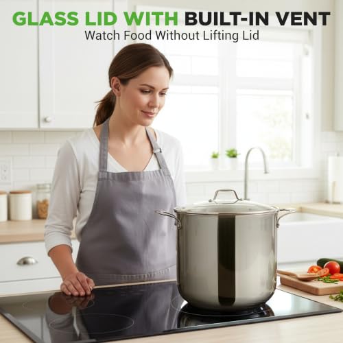 15-Quart Stainless Steel Stock Pot with Tempered Glass Lid - Induction Compatible Large Stockpot, Ideal for Stews & Soups, Dishwasher Safe - NCSP16 - view 3