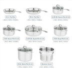 3-Ply Pots and Pans Set, 13 Piece Stainless Steel Cookware, Glass Lids, Strainer, Silver - view 4