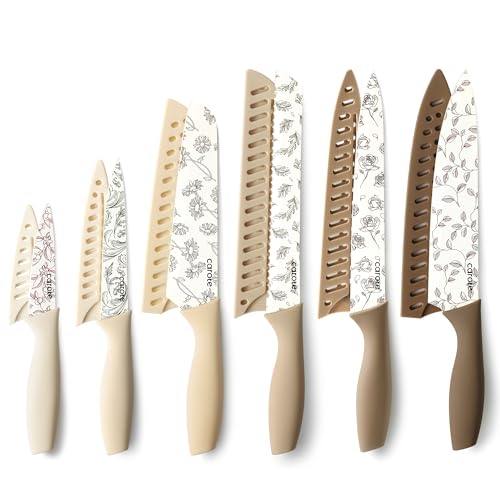 Kitchen Knife Set, 6 Floral Knives with 6 Blade Guards, 12-Piece