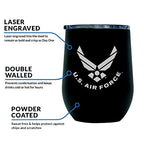 Air Force Steel Stemless Wine Glass Tumbler, 12 oz Double Wall Vacuum Insulated Whiskey Tumbler with USAF logo & Lid | USAF 12oz Wine Tumbler - view 2