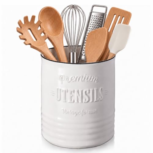 7.2" Large Ceramic Utensil Holder for Kitchen Counter, Beige