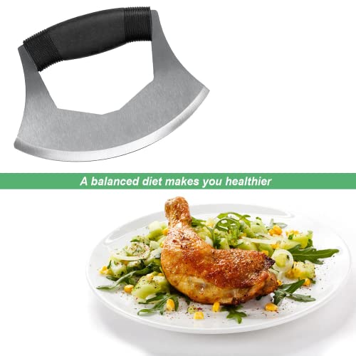 Mezzaluna Knife Salad Chopper, Stainless Steel Blade with Protective Cover - Ergonomic Anti-Slip Handle Vegetable Chopper Mincing Knife for Pizza, Cheese, Onion, Carrot, Pepper, Garlic, Vegetable - view 5