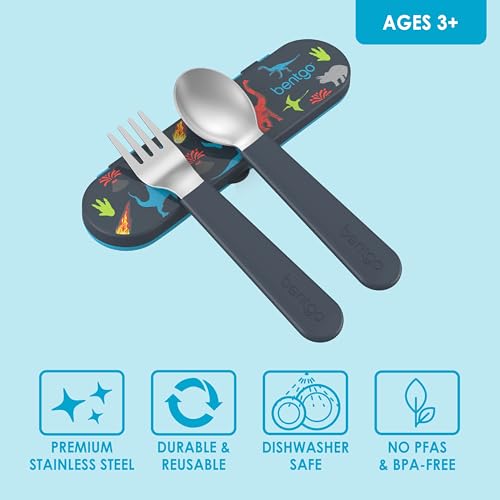 Kids Stainless Steel Utensil Set with Fork, Spoon, & Storage Case - view 3