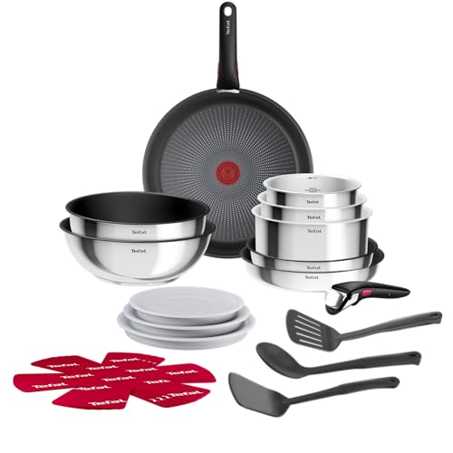 Tefal Ingenio L897SK04 20-Piece Cookware Set, Frying Pans with 2 Removable Handles, Induction, Non-Stick Coating, Stackable, Dishwasher Safe, Emotion L897SK04, Silver - view 3